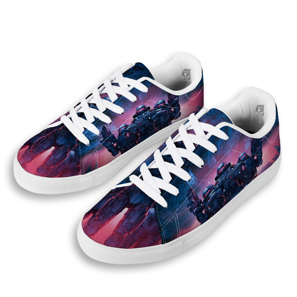 Soldiers Cyberpunk Print White Low Top Sneakers-grizzshop