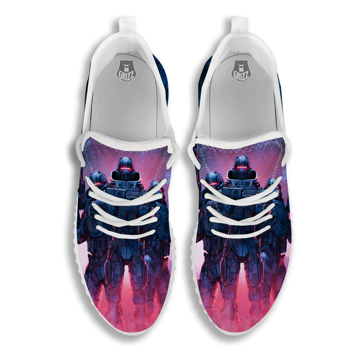 Soldiers Cyberpunk Print White Walking Shoes-grizzshop