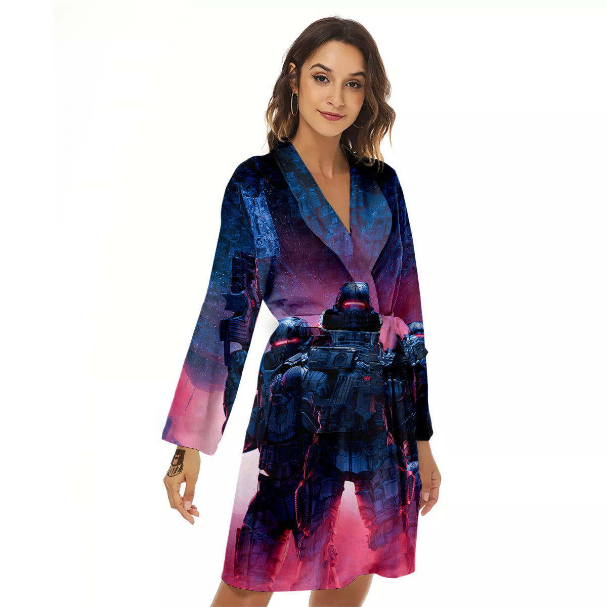 Soldiers Cyberpunk Print Women's Robe-grizzshop