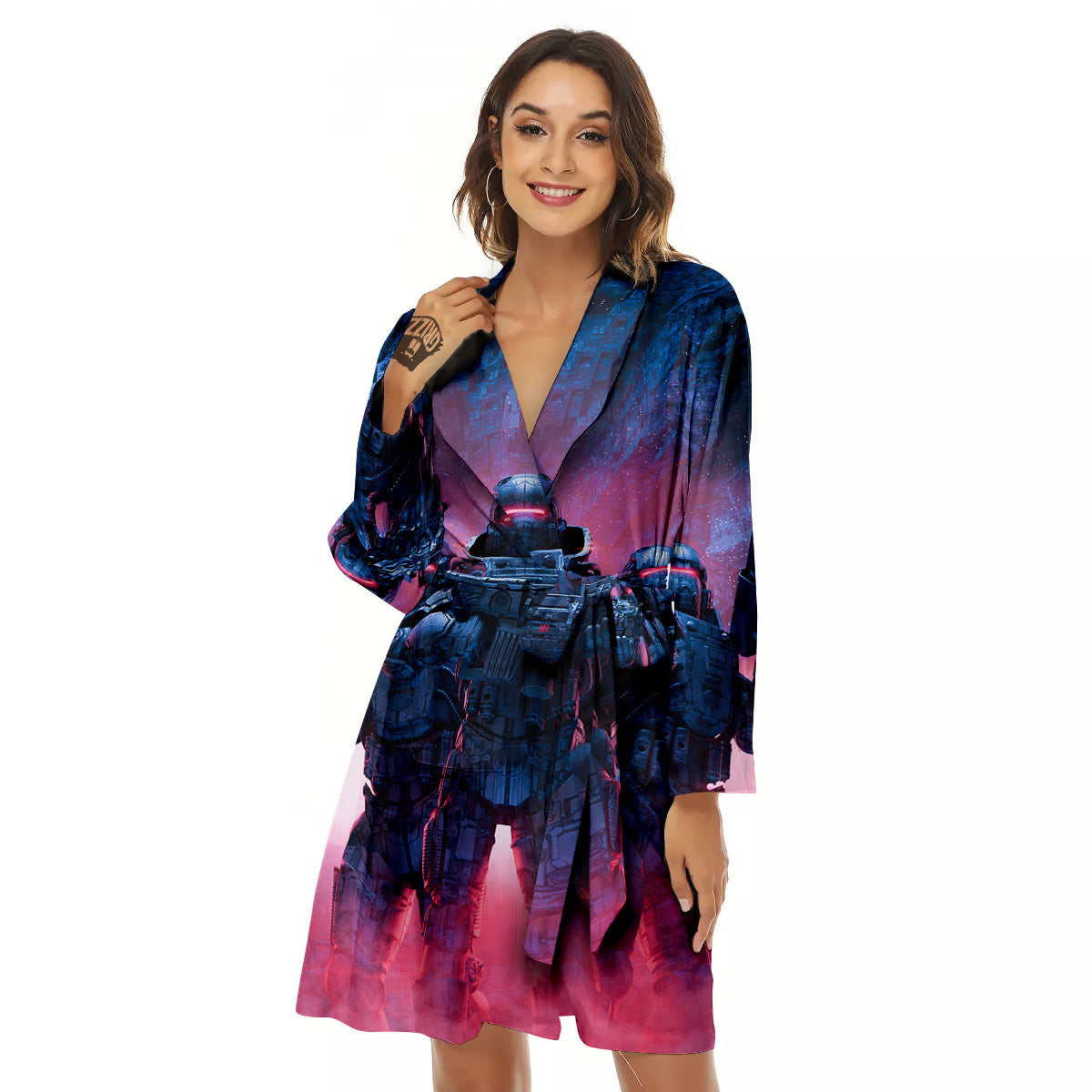 Soldiers Cyberpunk Print Women's Robe-grizzshop