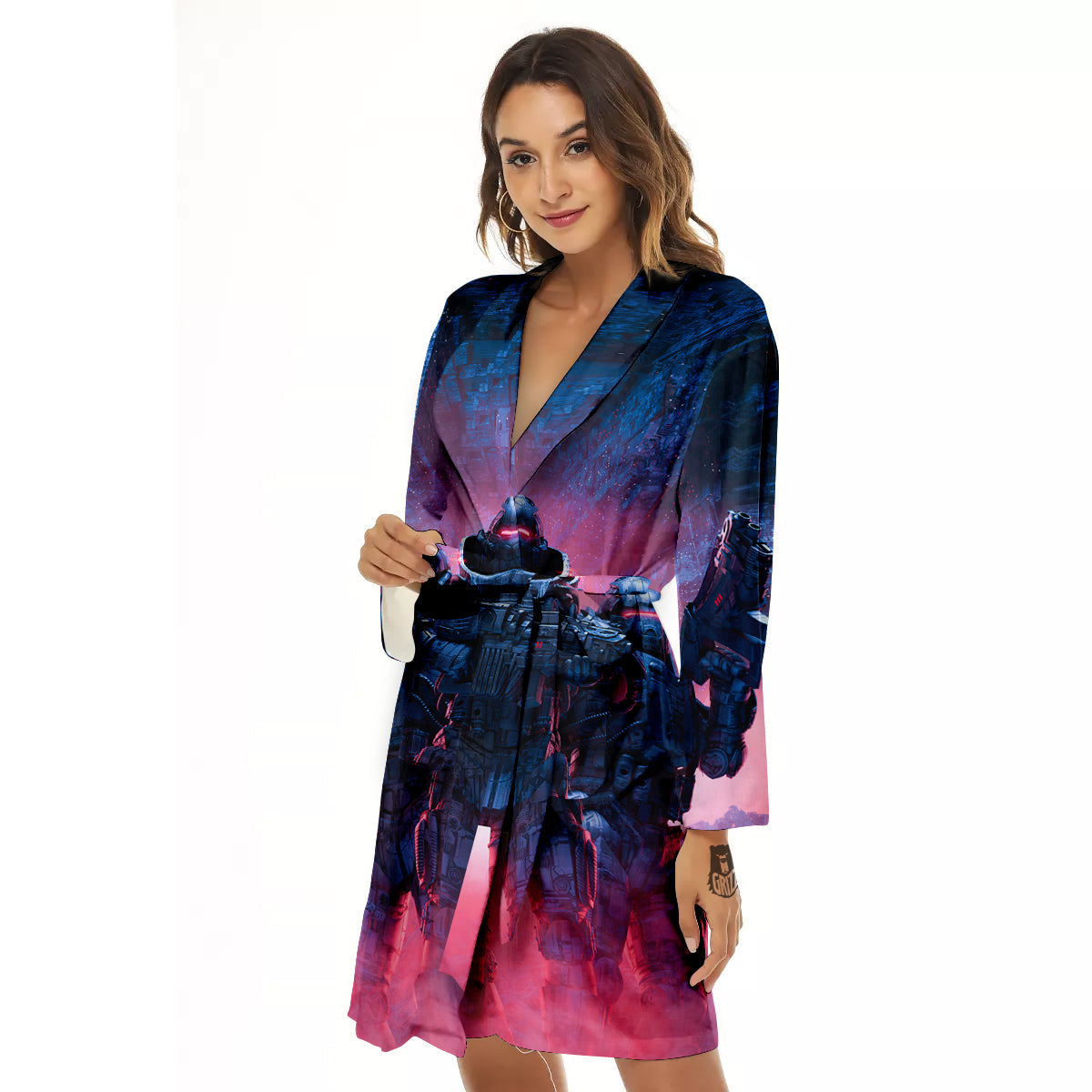Soldiers Cyberpunk Print Women's Robe-grizzshop