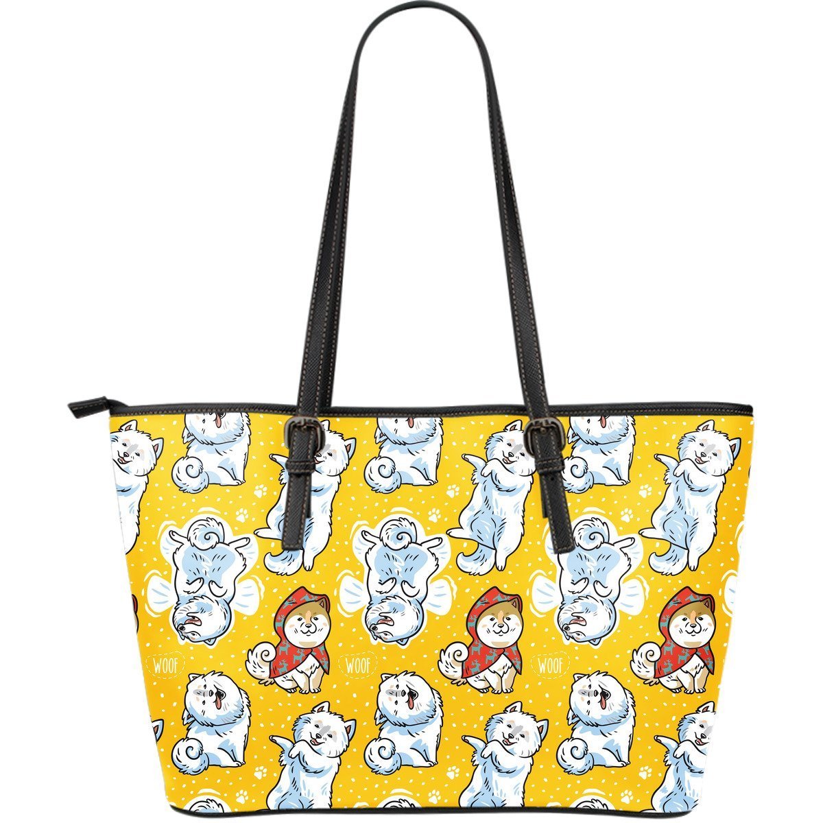 Somoyed Dog Pattern Print Leather Tote Bag-grizzshop