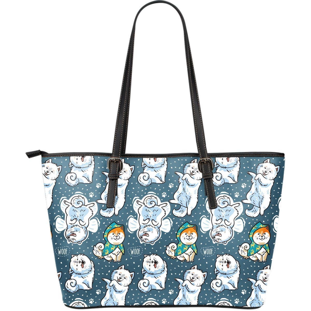 Somoyed Dog Print Pattern Leather Tote Bag-grizzshop