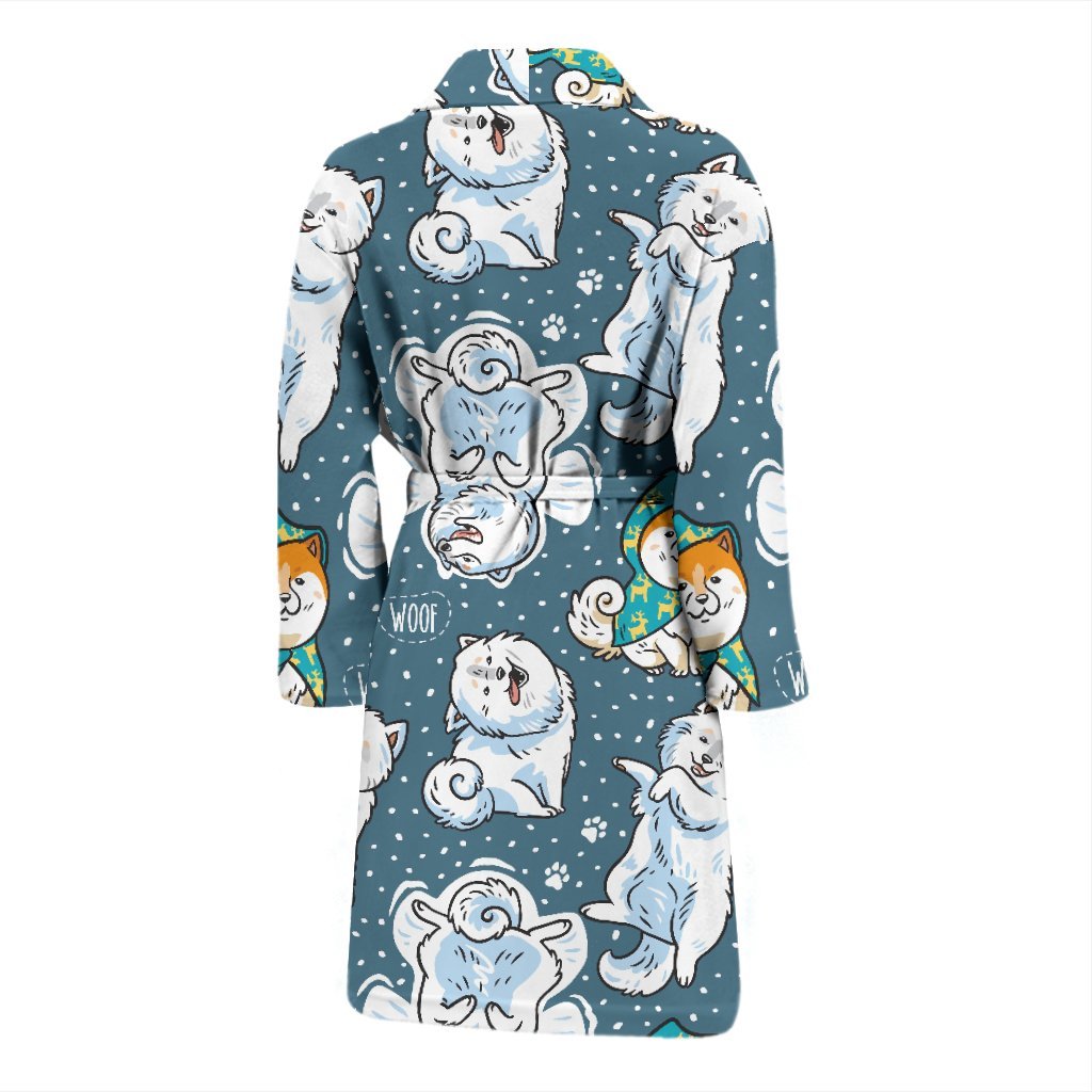 Somoyed Dog Print Pattern Men Long Robe-grizzshop