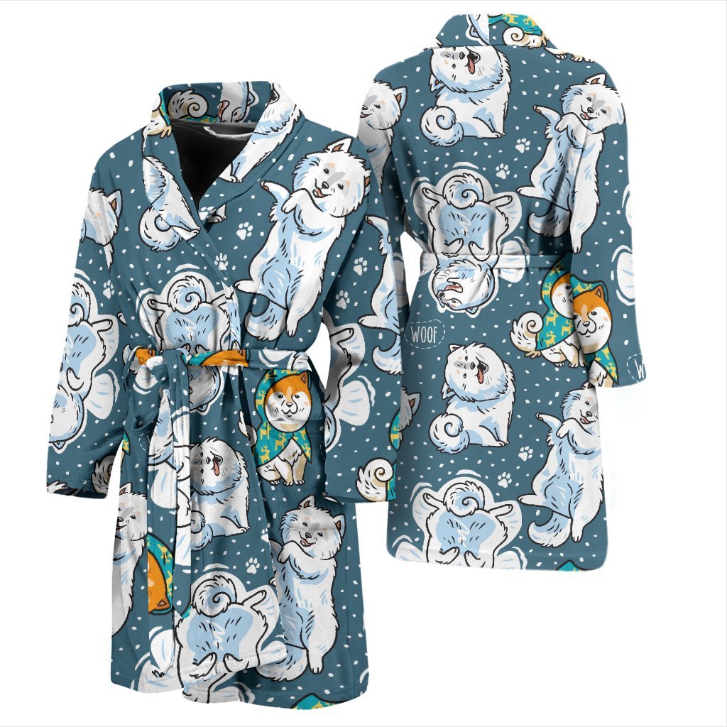 Somoyed Dog Print Pattern Men Long Robe-grizzshop