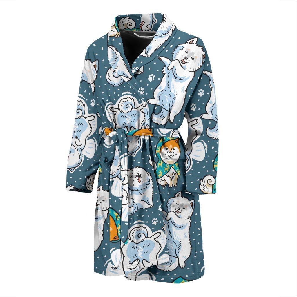 Somoyed Dog Print Pattern Men Long Robe-grizzshop