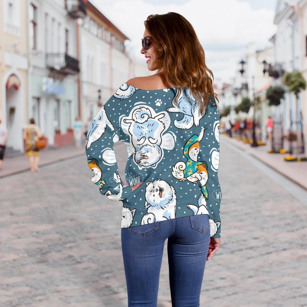 Somoyed Dog Print Pattern Women Off Shoulder Sweatshirt-grizzshop