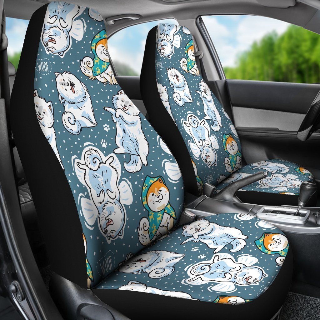 Somoyed Dog Print Pattern Universal Fit Car Seat Covers-grizzshop