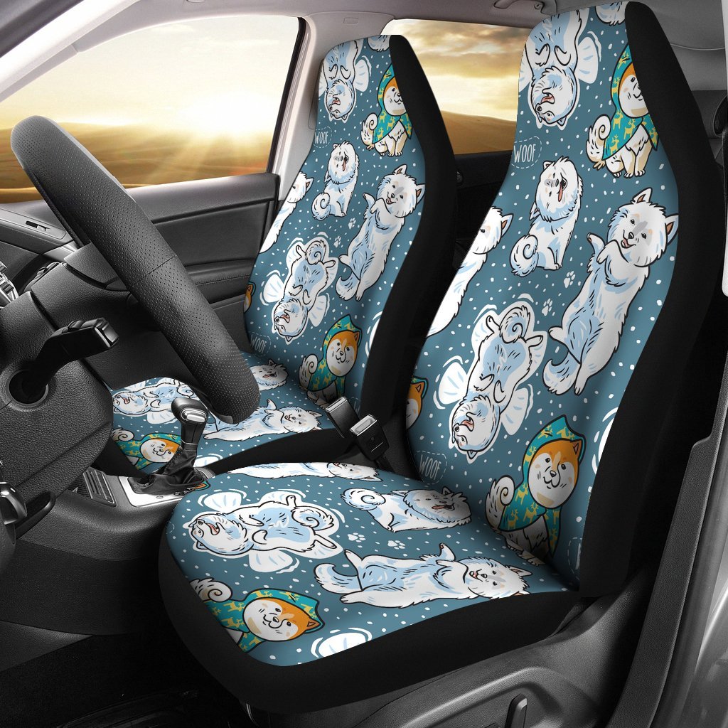 Somoyed Dog Print Pattern Universal Fit Car Seat Covers-grizzshop