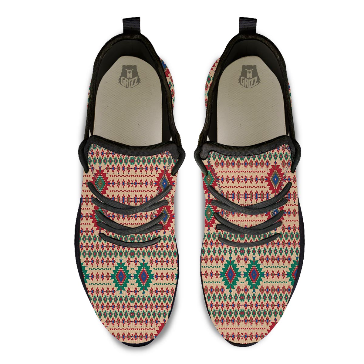 Southwestern Beige And Red Print Pattern Black Athletic Shoes-grizzshop