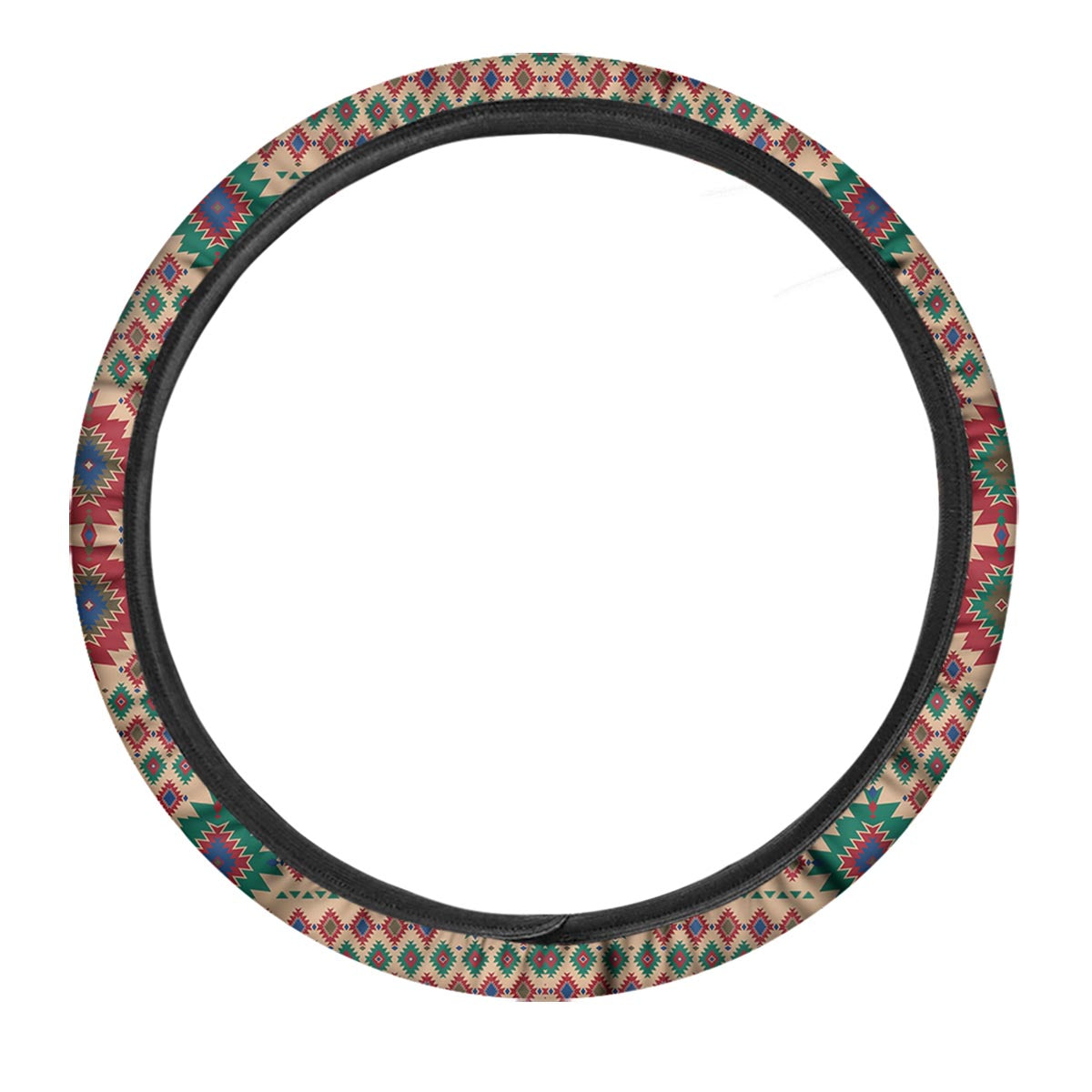 Southwestern Beige And Red Print Pattern Car Steering Wheel Cover-grizzshop