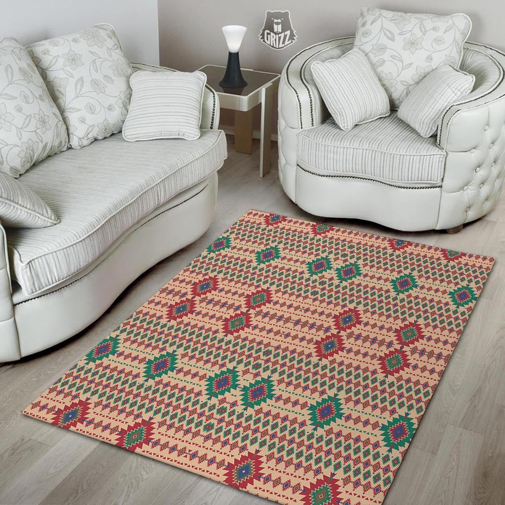 Southwestern Beige And Red Print Pattern Floor Mat-grizzshop