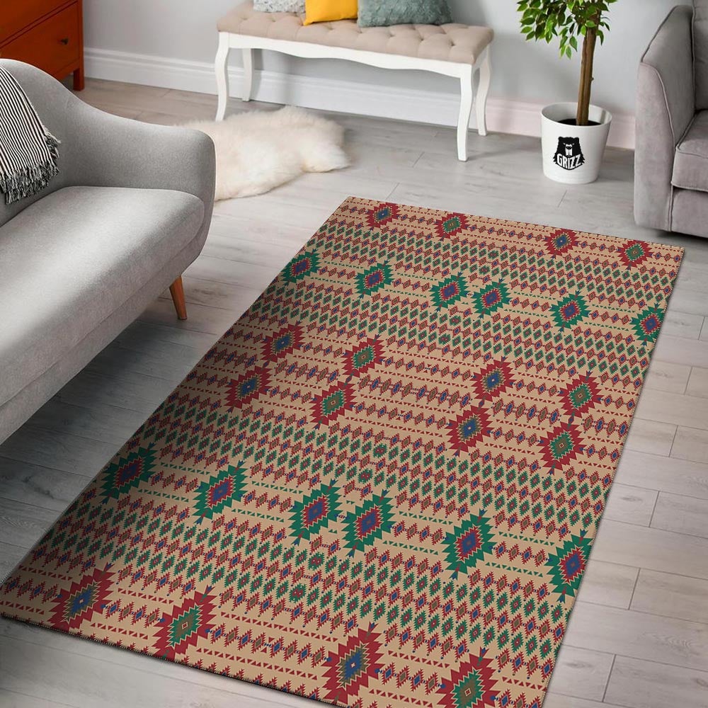 Southwestern Beige And Red Print Pattern Floor Mat-grizzshop