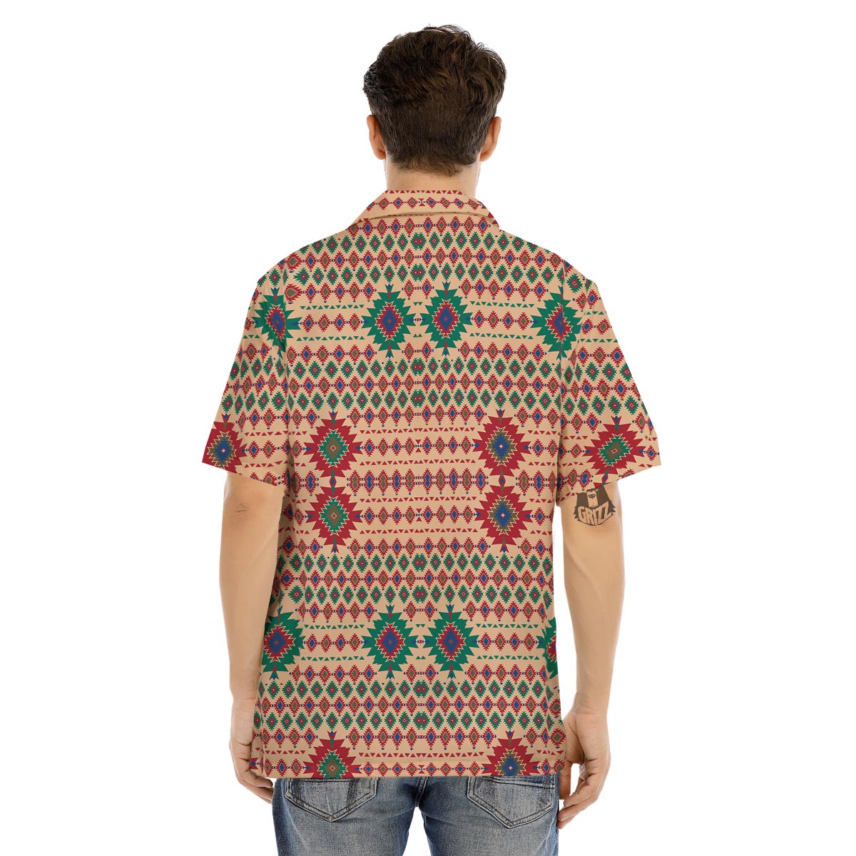 Southwestern Beige And Red Print Pattern Men's Hawaiian Shirt-grizzshop