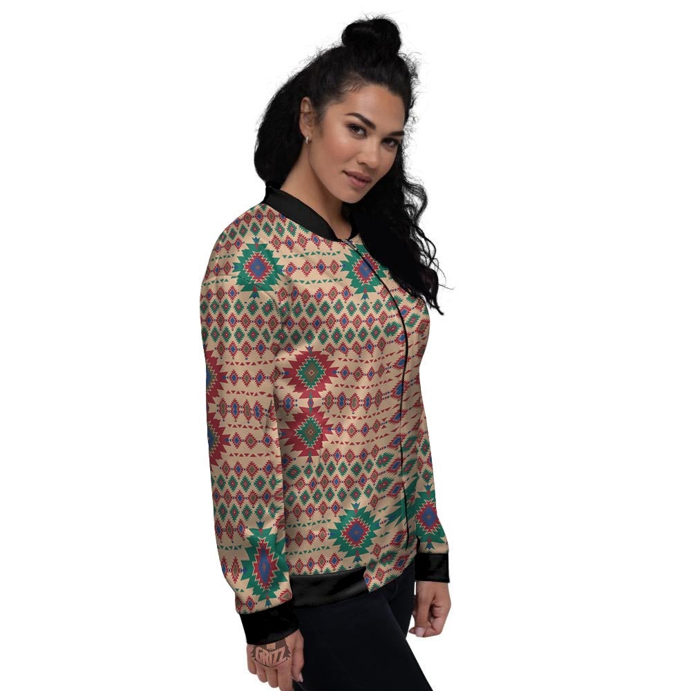 Southwestern Beige And Red Print Pattern Women's Bomber Jacket-grizzshop