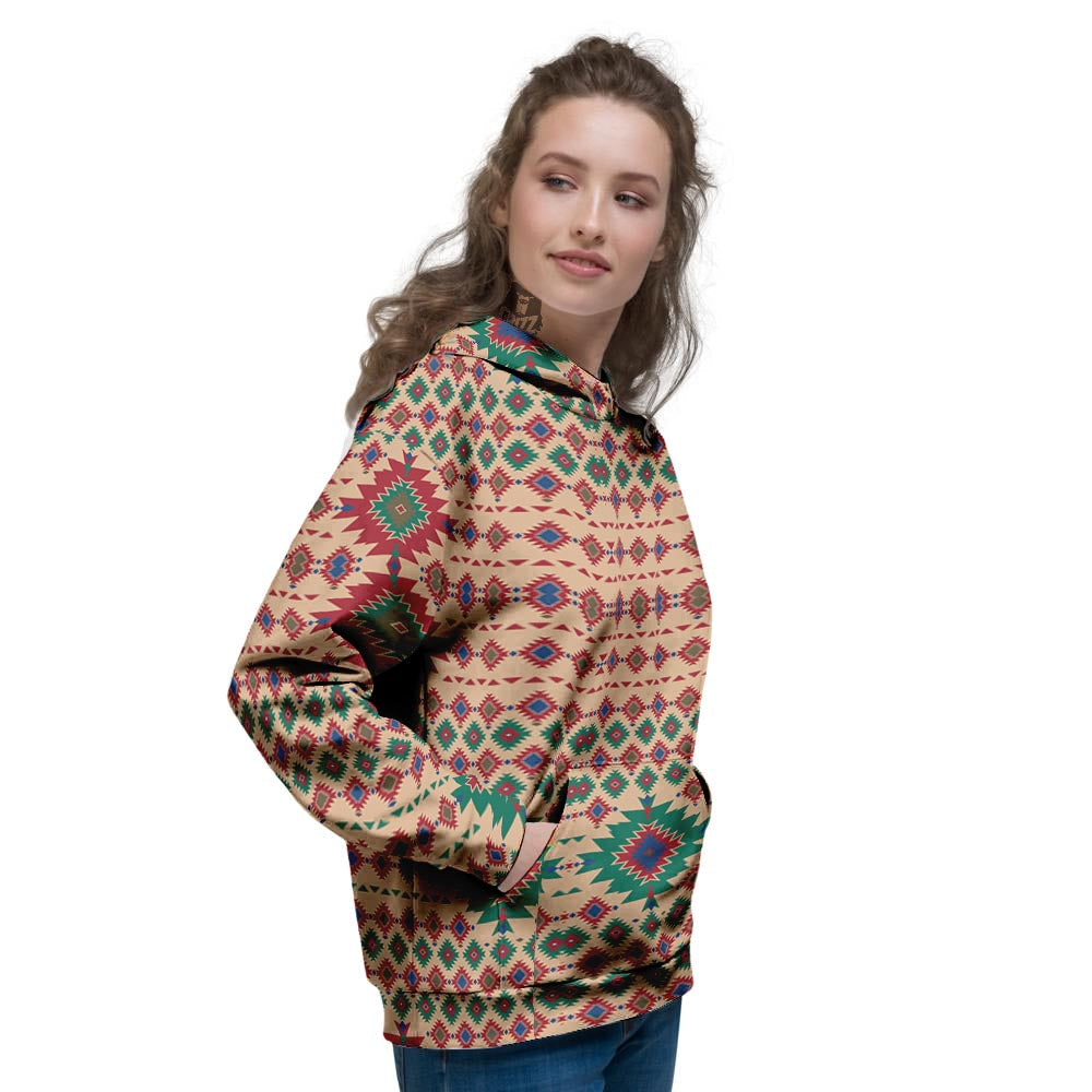 Southwestern Beige And Red Print Pattern Women's Hoodie-grizzshop