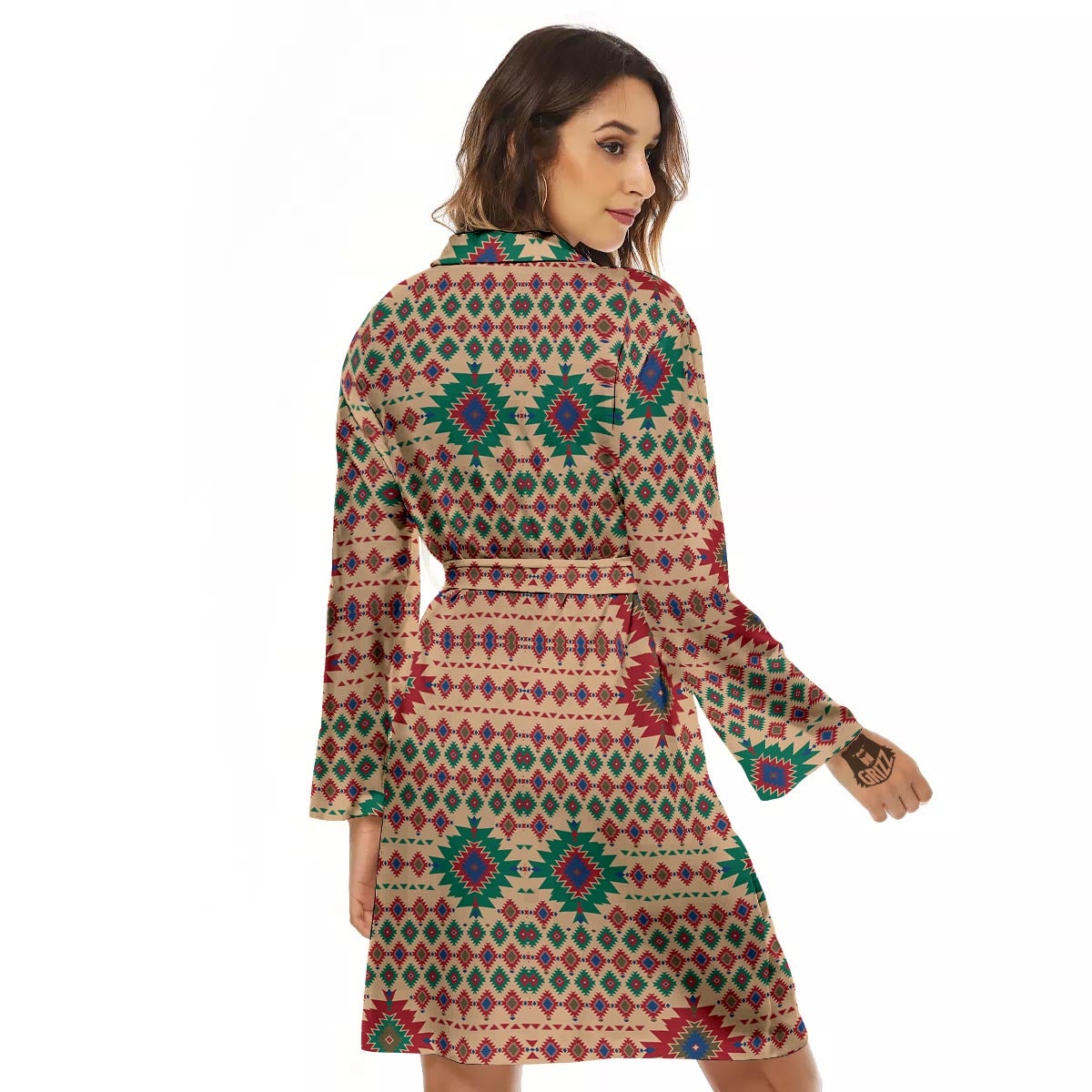Southwestern Beige And Red Print Pattern Women's Robe-grizzshop
