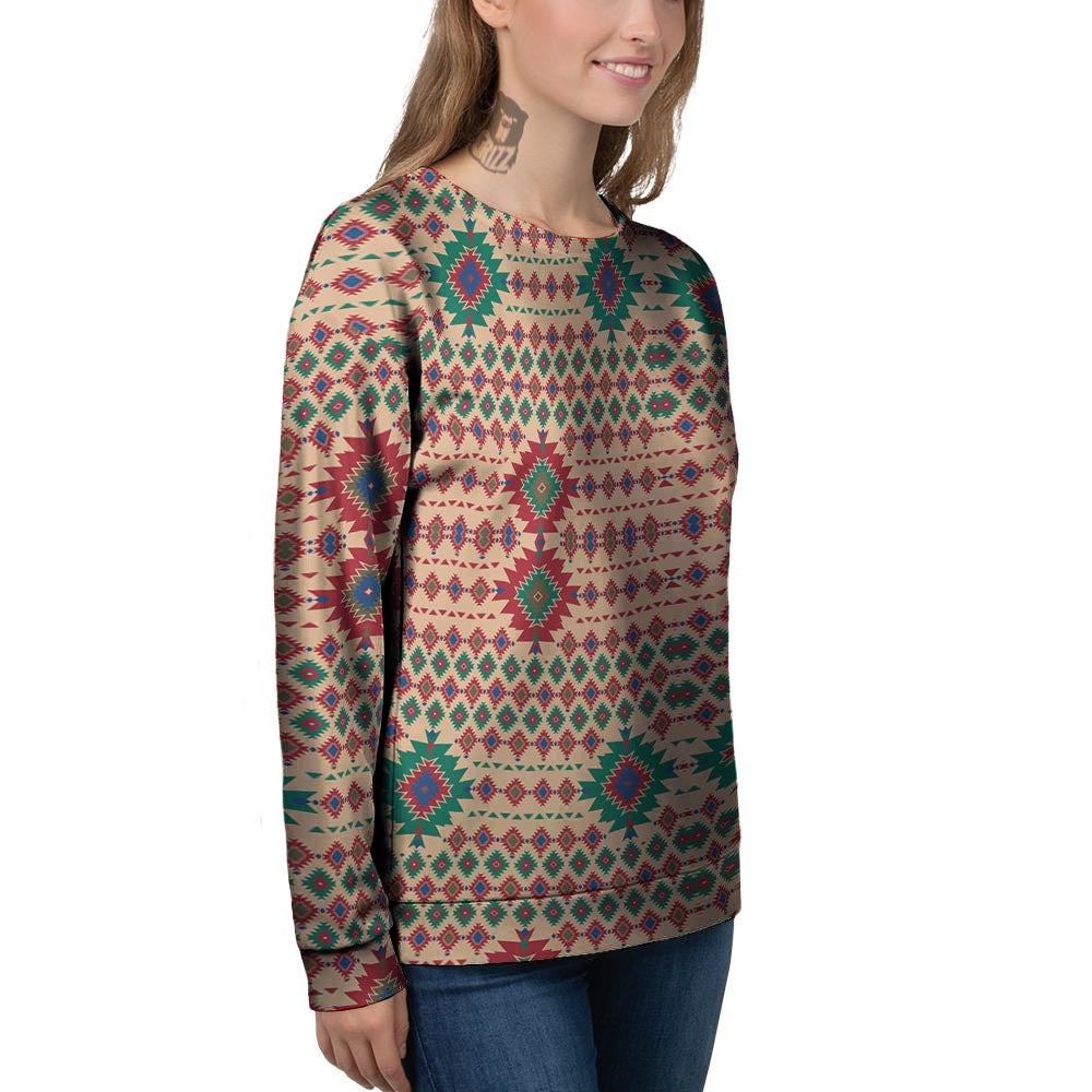 Southwestern Beige And Red Print Pattern Women's Sweatshirt-grizzshop