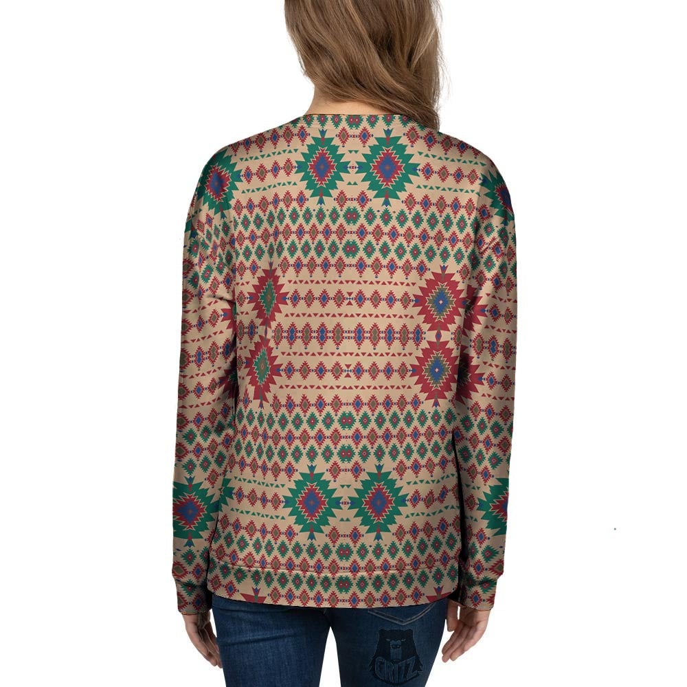 Southwestern Beige And Red Print Pattern Women's Sweatshirt-grizzshop