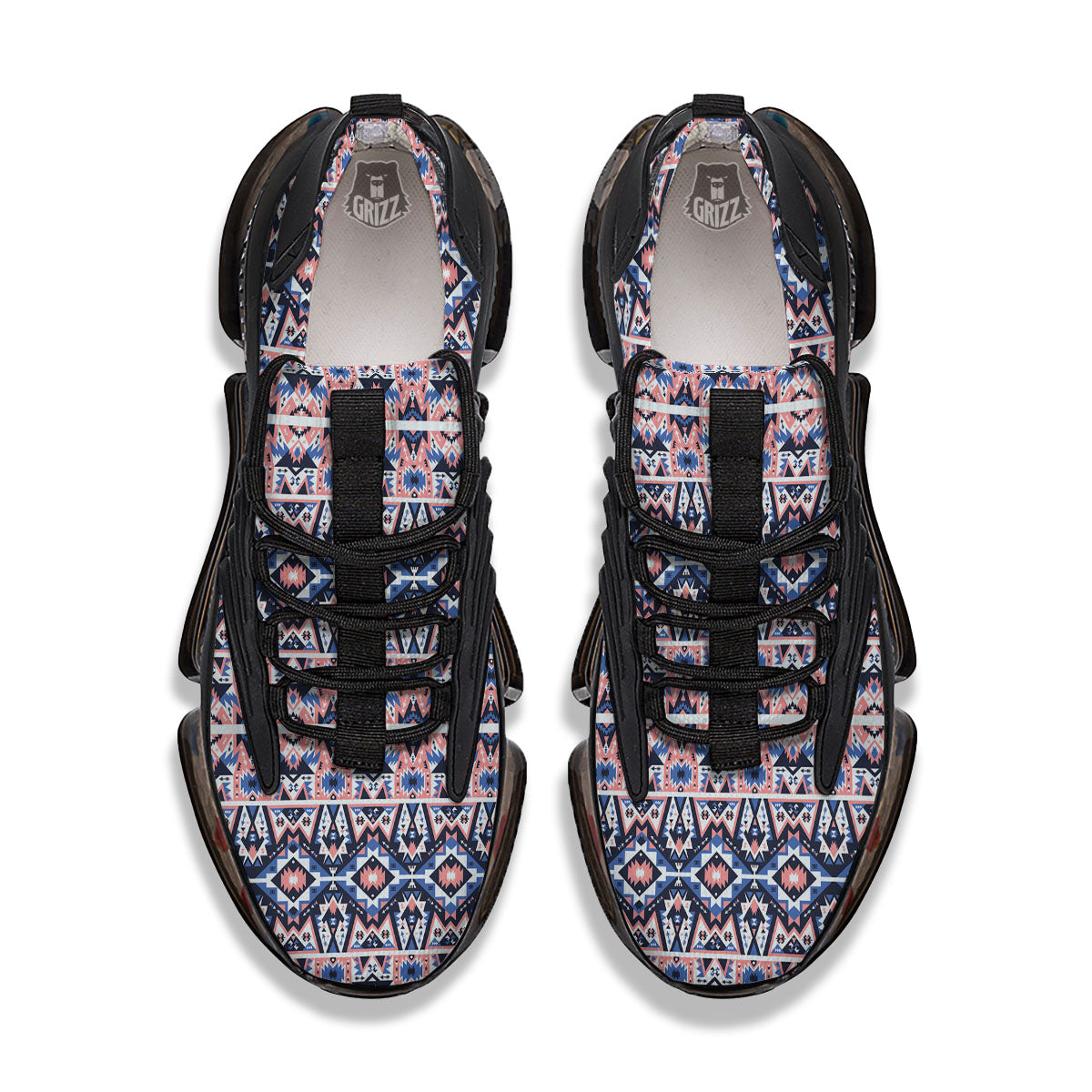 Southwestern Blue And Pink Print Pattern Black Gym Shoes-grizzshop