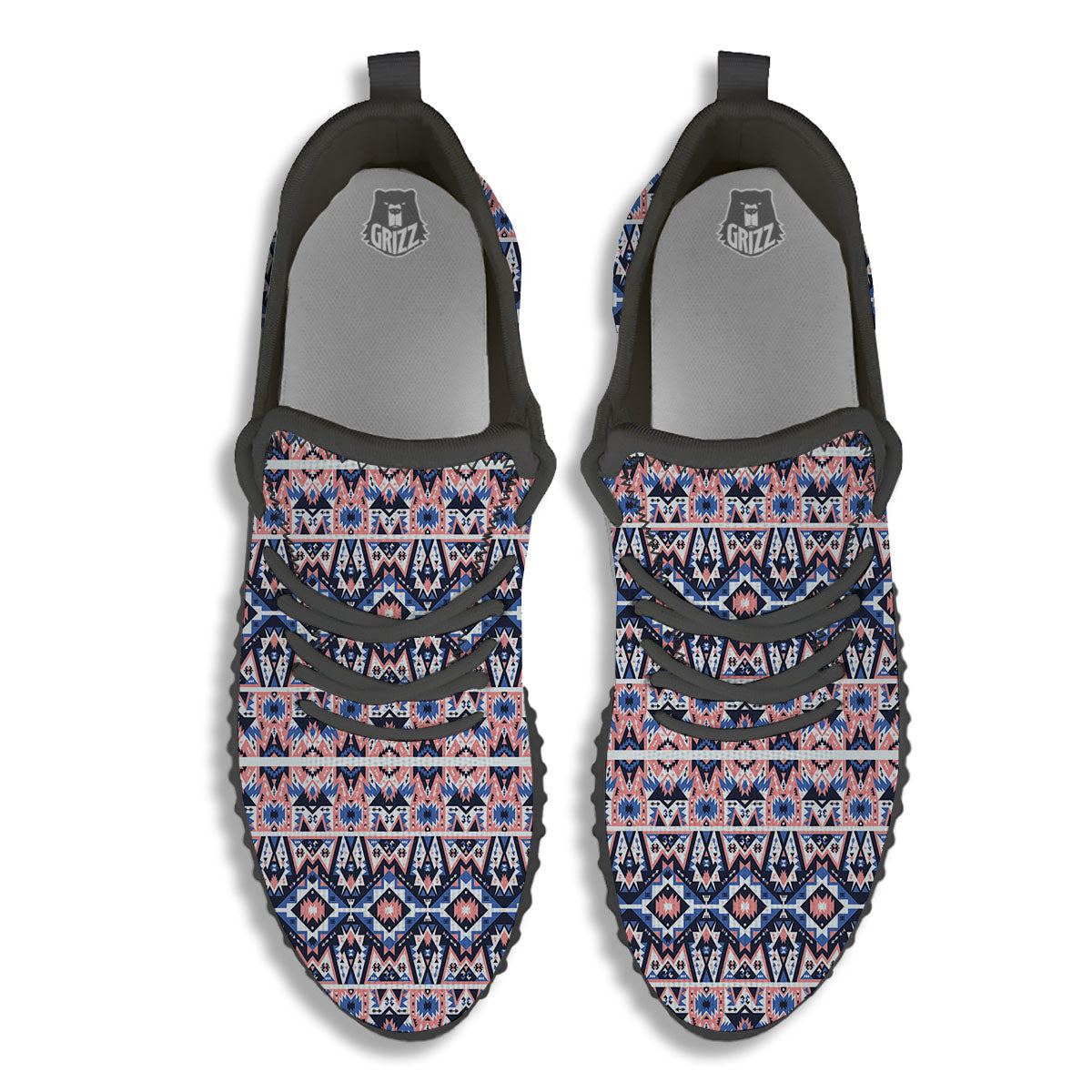 Southwestern Blue And Pink Print Pattern Black Walking Shoes-grizzshop