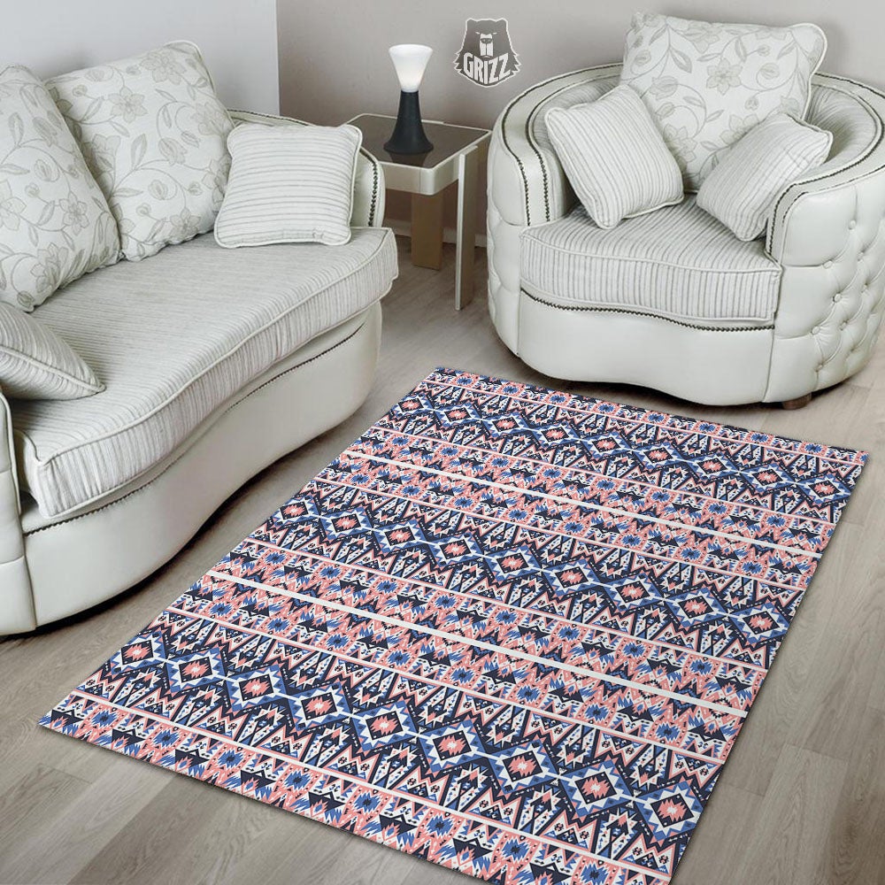 Southwestern Blue And Pink Print Pattern Floor Mat-grizzshop