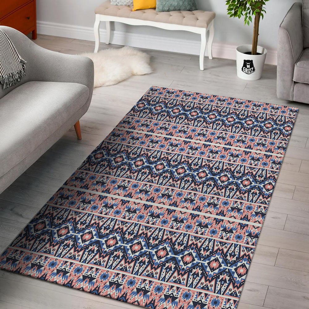 Southwestern Blue And Pink Print Pattern Floor Mat-grizzshop