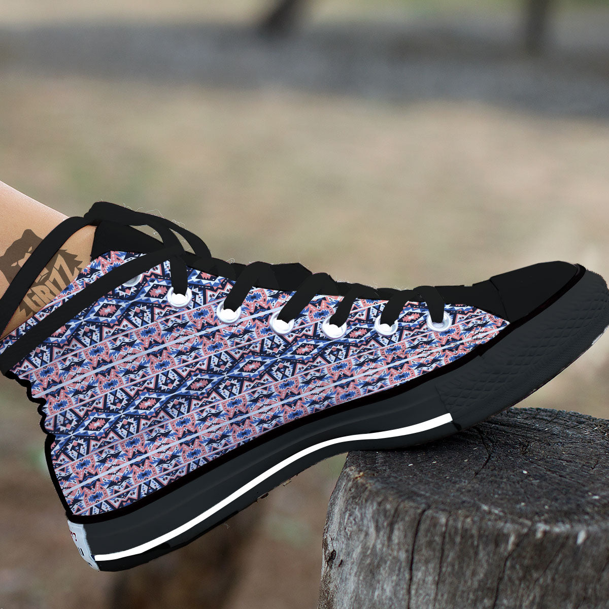 Southwestern Blue And Pink Print Pattern High Top Shoes-grizzshop