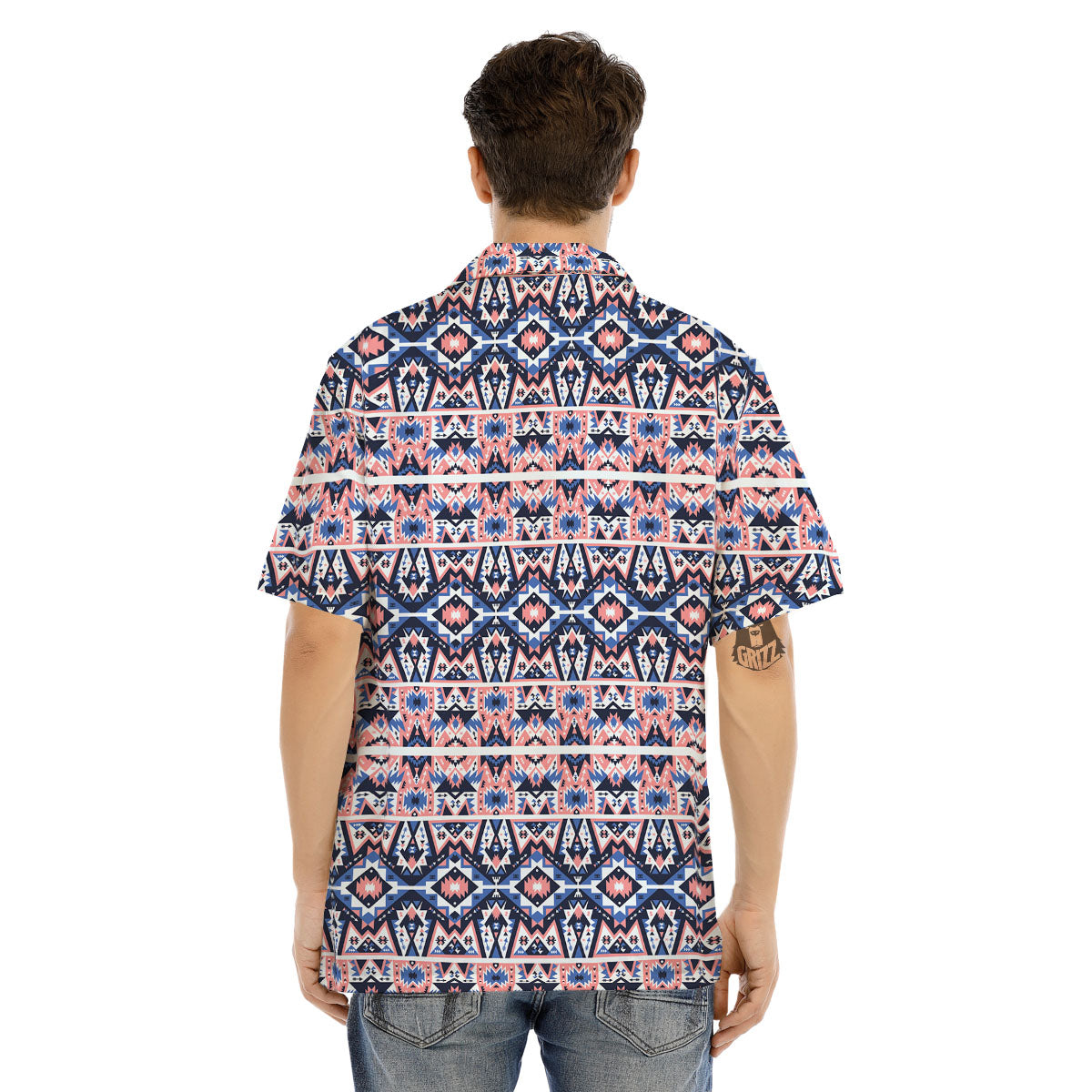 Southwestern Blue And Pink Print Pattern Men's Hawaiian Shirt-grizzshop