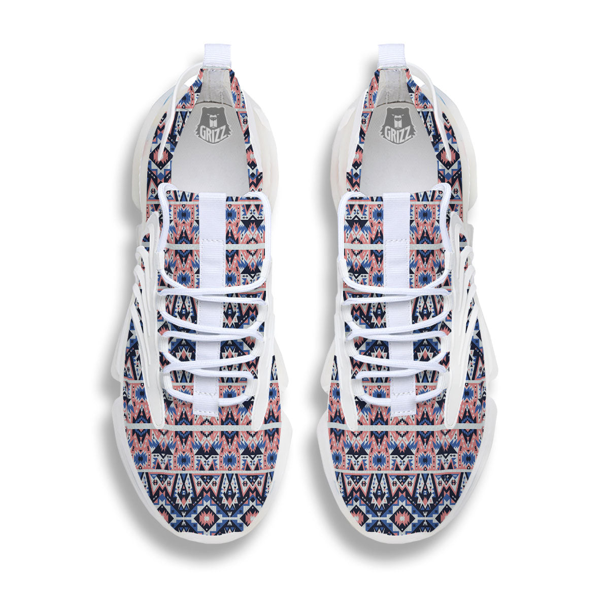 Southwestern Blue And Pink Print Pattern White Gym Shoes-grizzshop