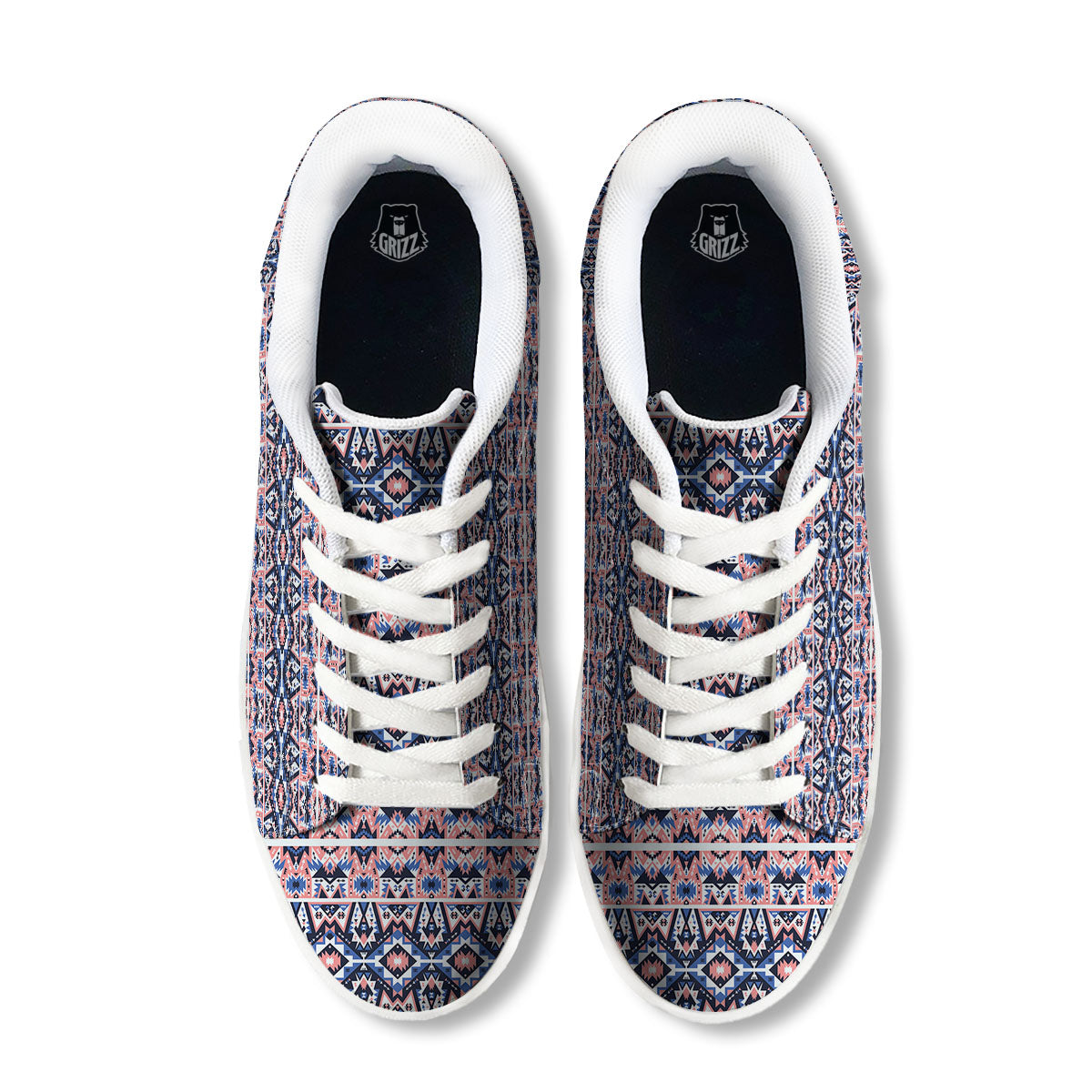 Southwestern Blue And Pink Print Pattern White Low Top Sneakers-grizzshop