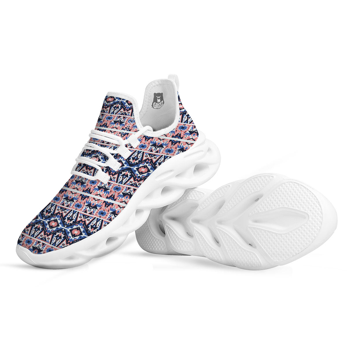 Southwestern Blue And Pink Print Pattern White Running Shoes-grizzshop