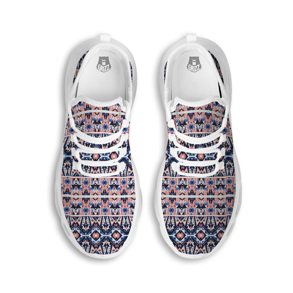 Southwestern Blue And Pink Print Pattern White Running Shoes-grizzshop