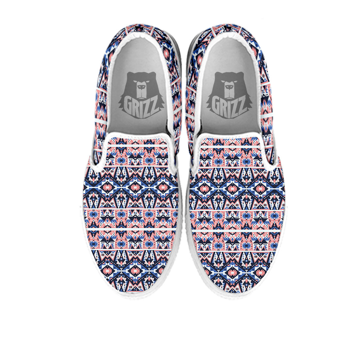 Southwestern Blue And Pink Print Pattern White Slip On Shoes-grizzshop