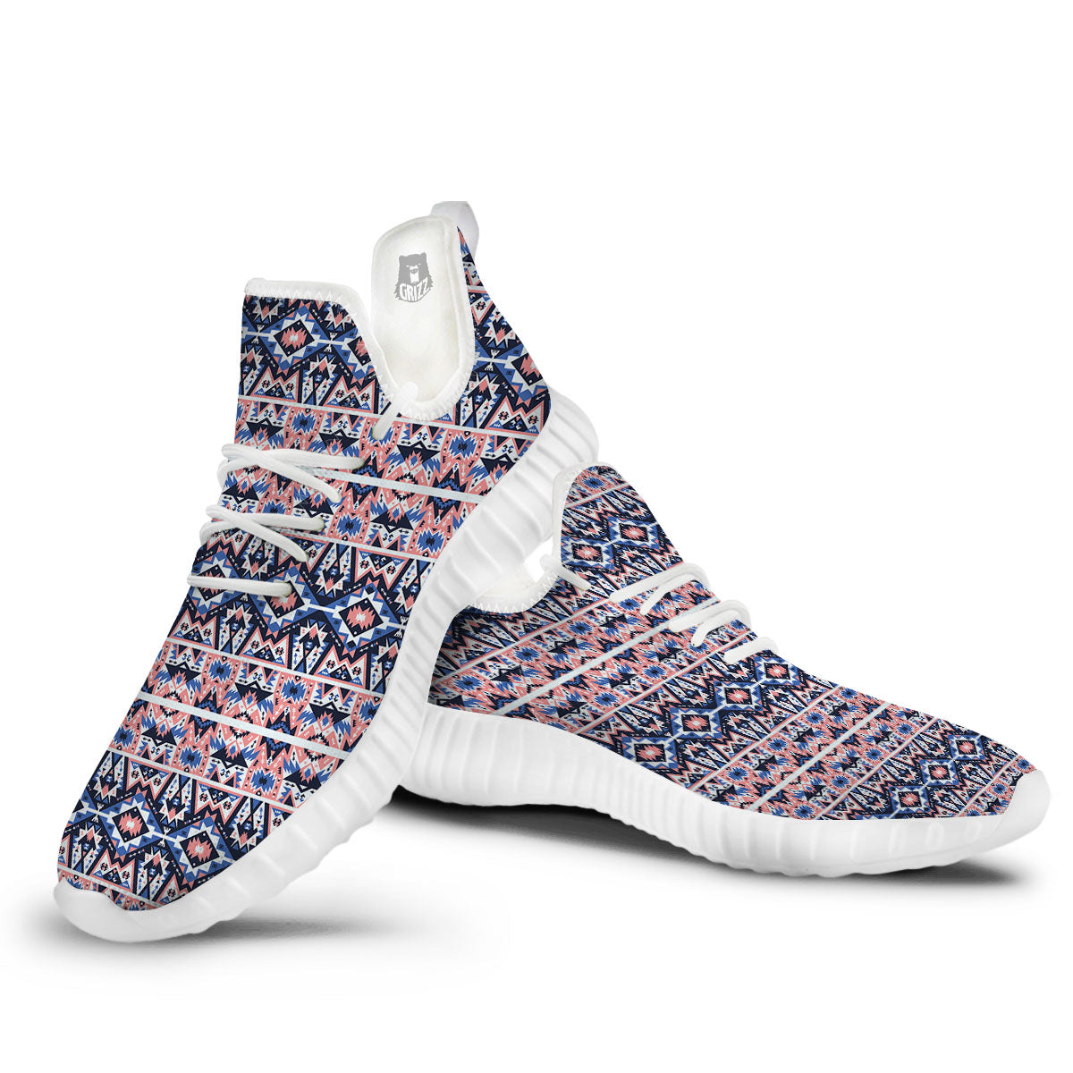 Southwestern Blue And Pink Print Pattern White Walking Shoes-grizzshop