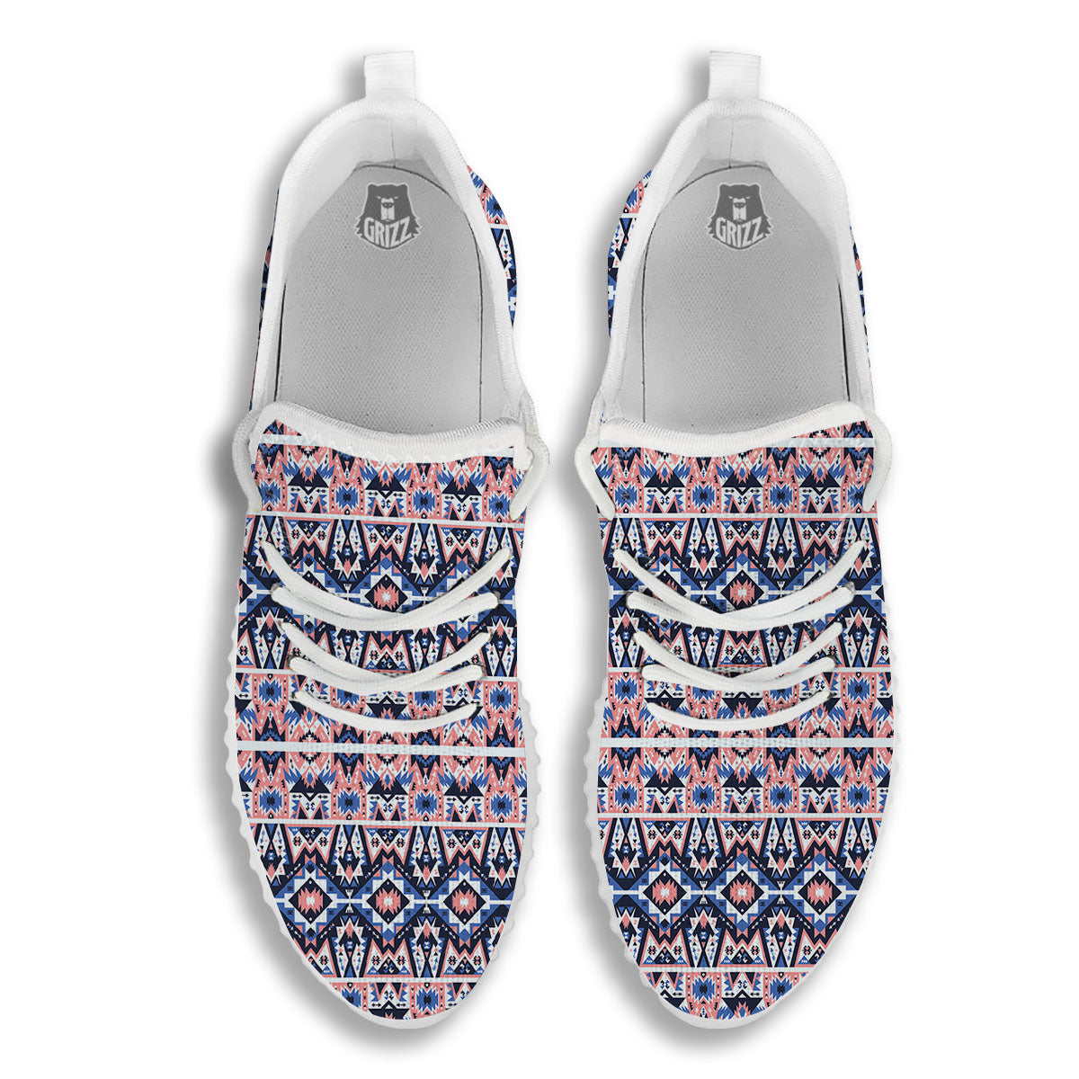 Southwestern Blue And Pink Print Pattern White Walking Shoes-grizzshop