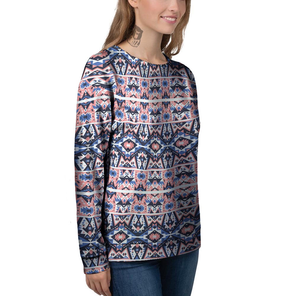 Southwestern Blue And Pink Print Pattern Women's Sweatshirt-grizzshop