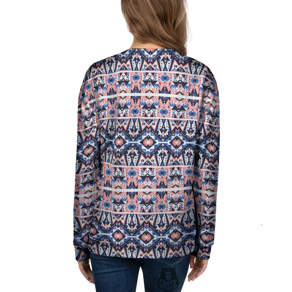 Southwestern Blue And Pink Print Pattern Women's Sweatshirt-grizzshop