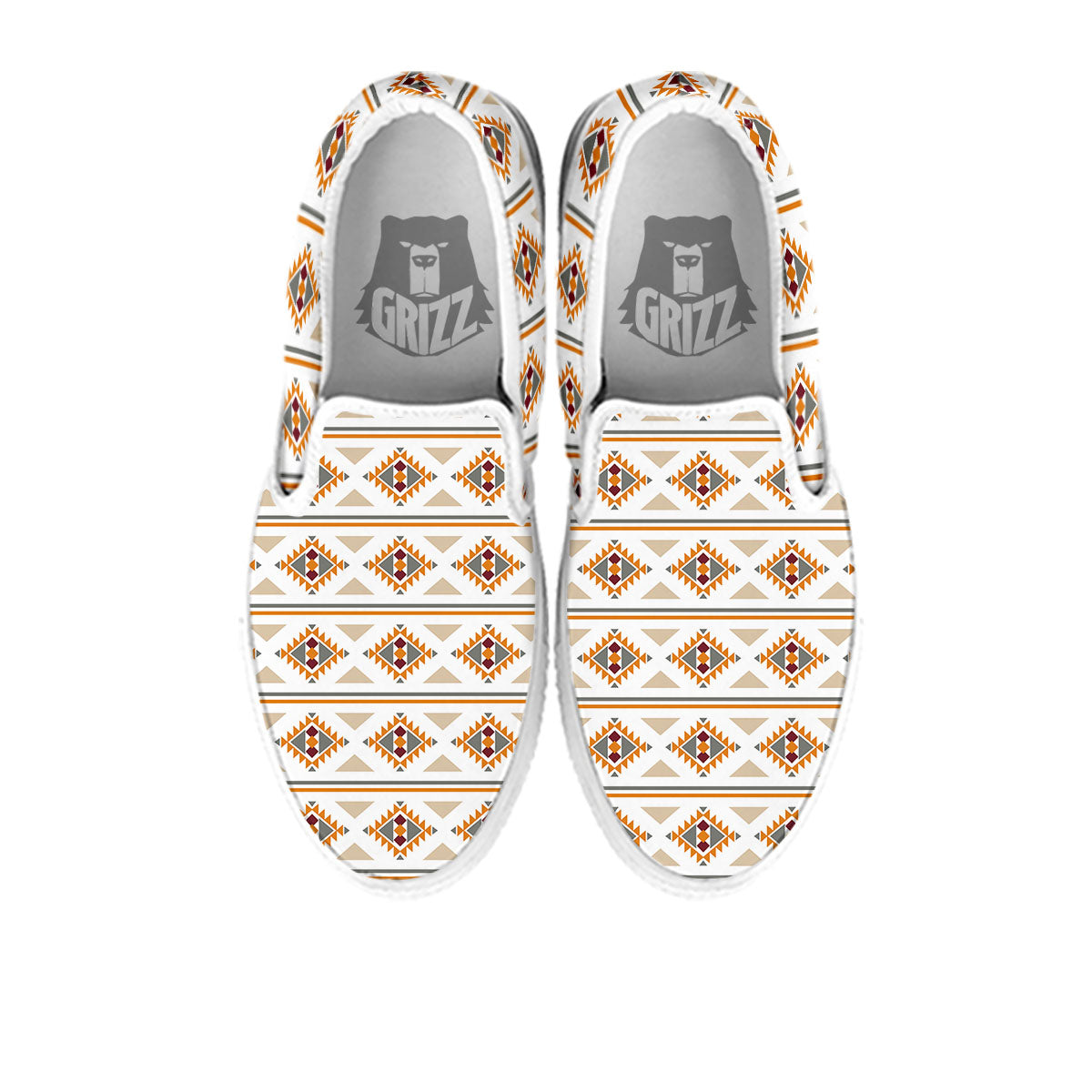 Southwestern Native Print Pattern White Slip On Shoes-grizzshop