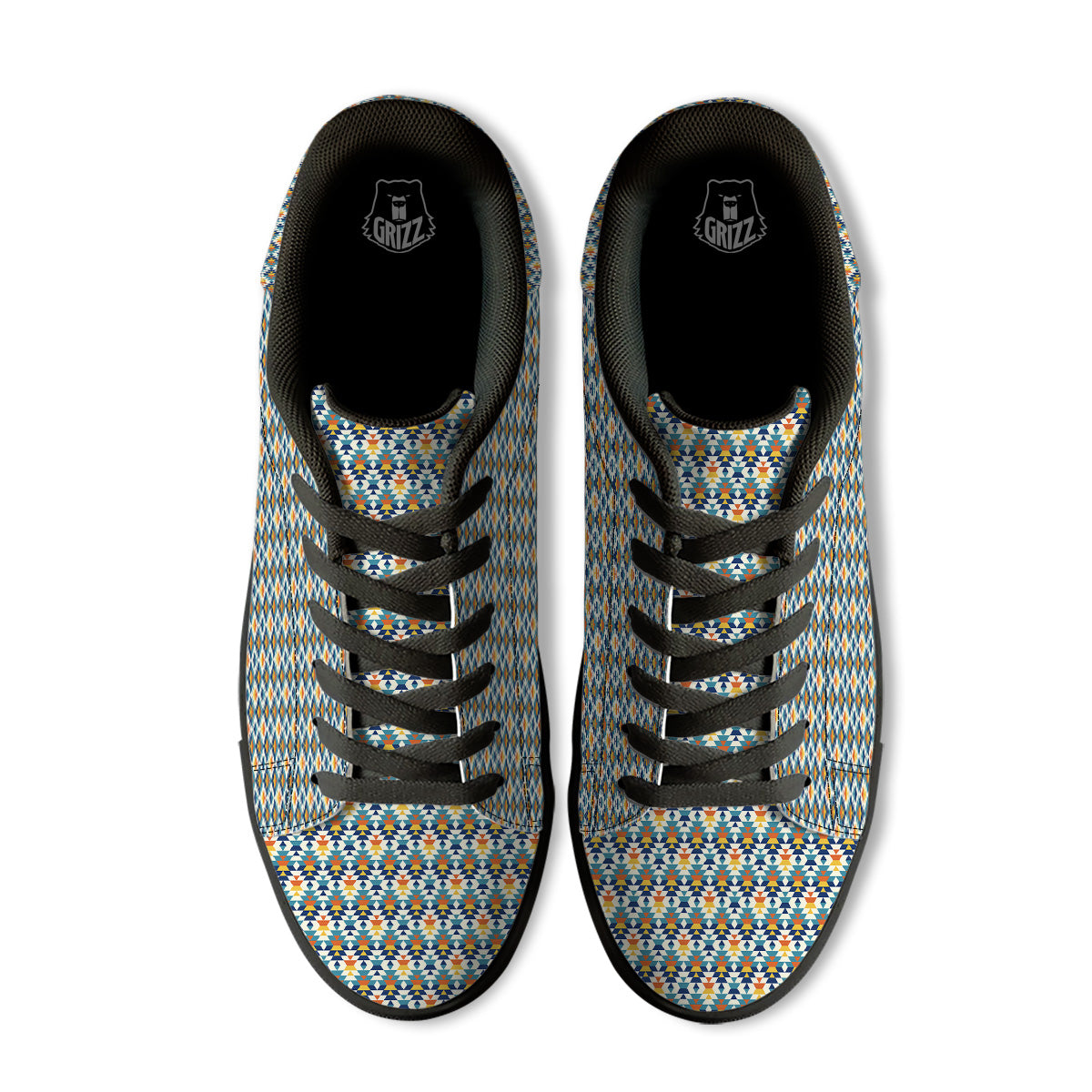 Southwestern Orange And Blue Print Black Low Top Sneakers-grizzshop