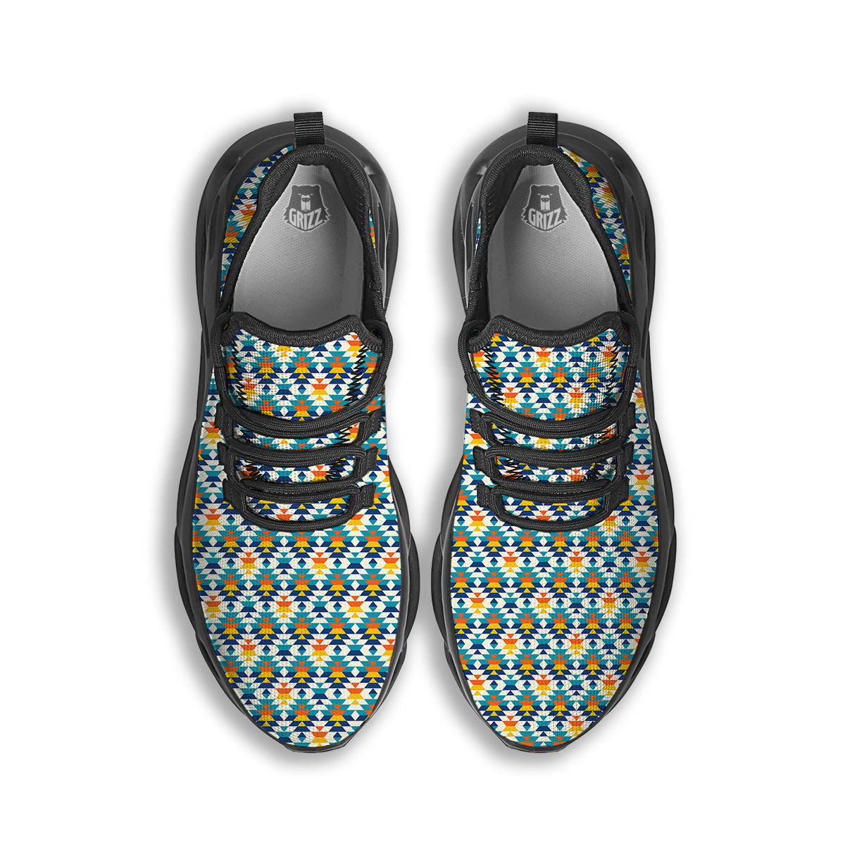 Southwestern Orange And Blue Print Black Running Shoes-grizzshop