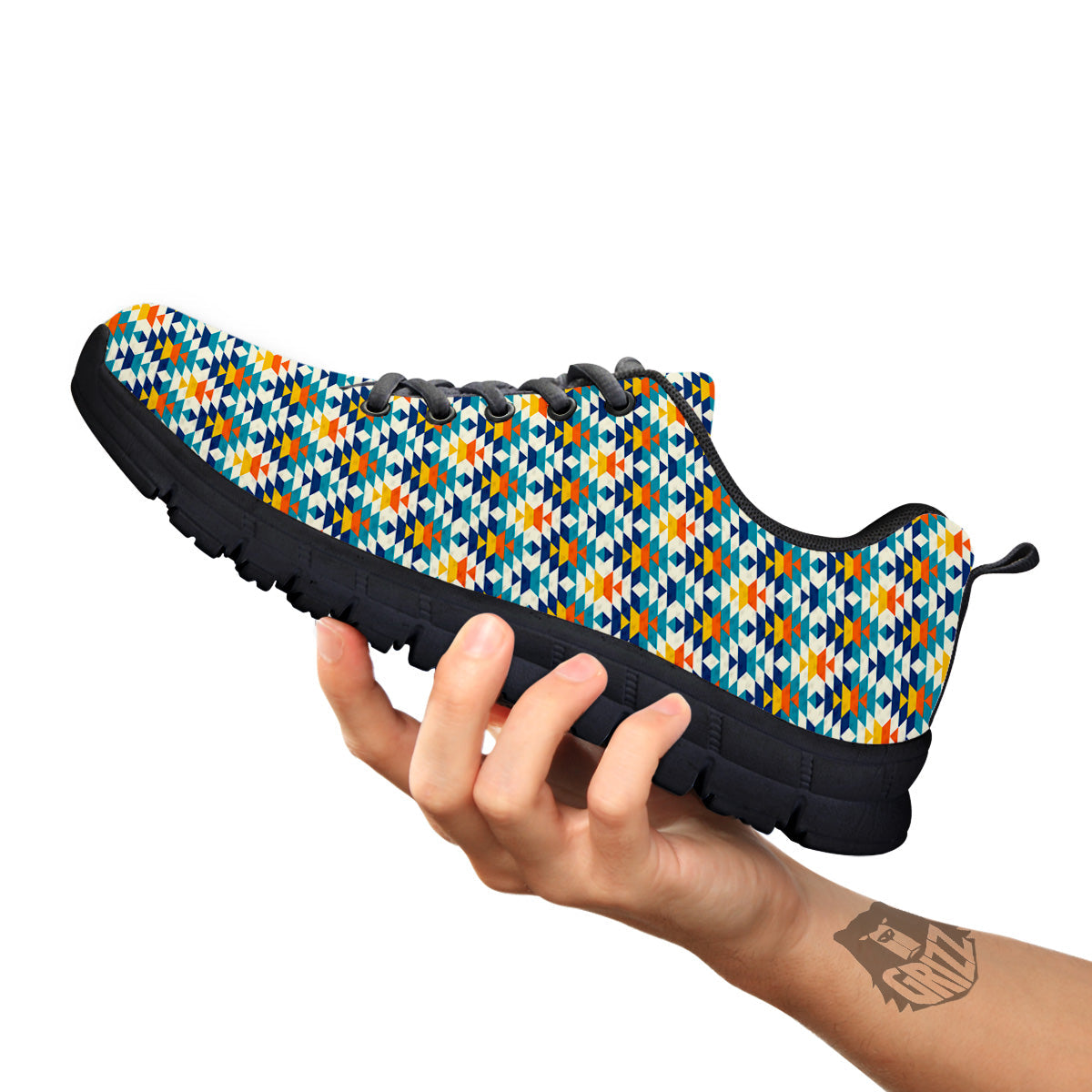 Southwestern Orange And Blue Print Black Sneaker-grizzshop