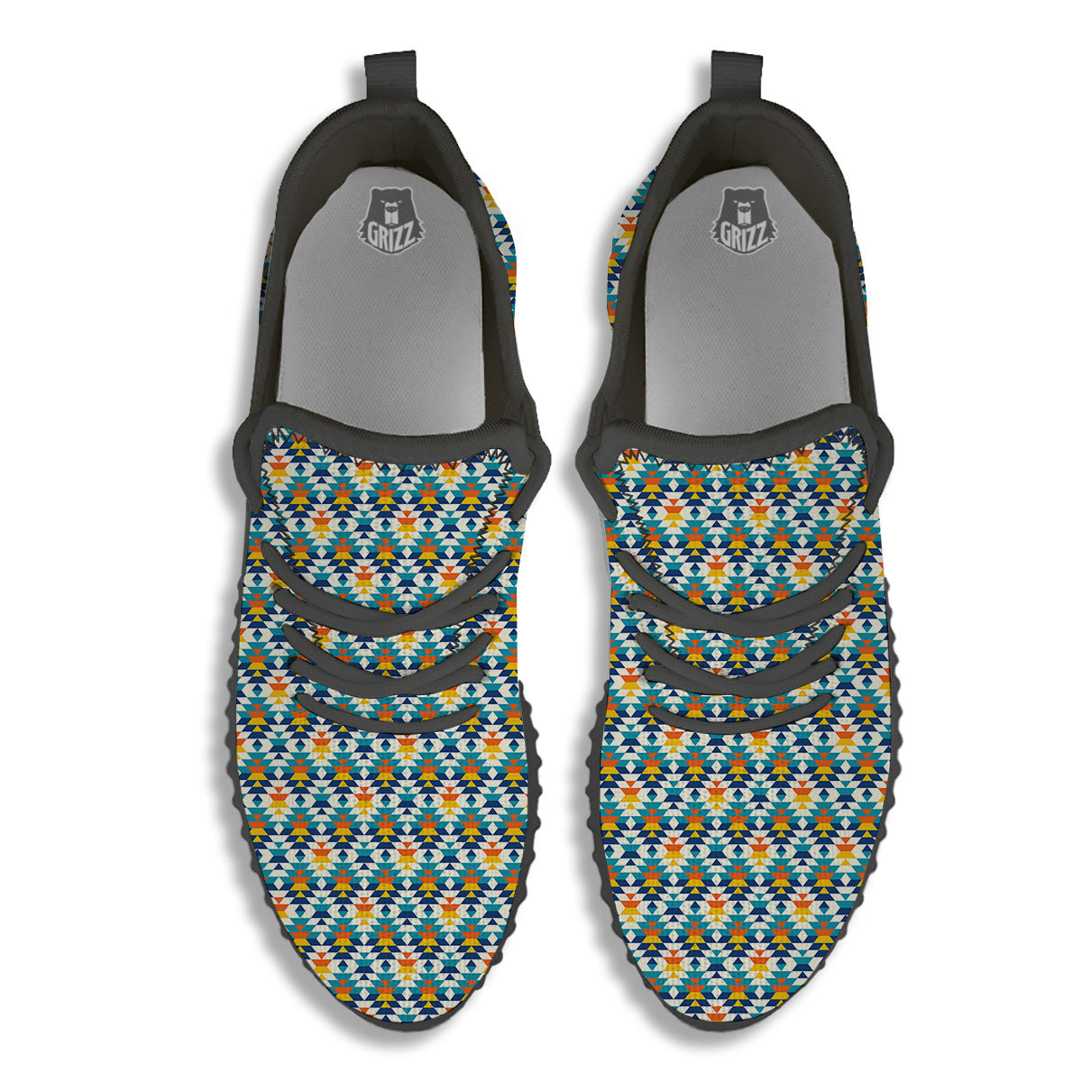 Southwestern Orange And Blue Print Black Walking Shoes-grizzshop