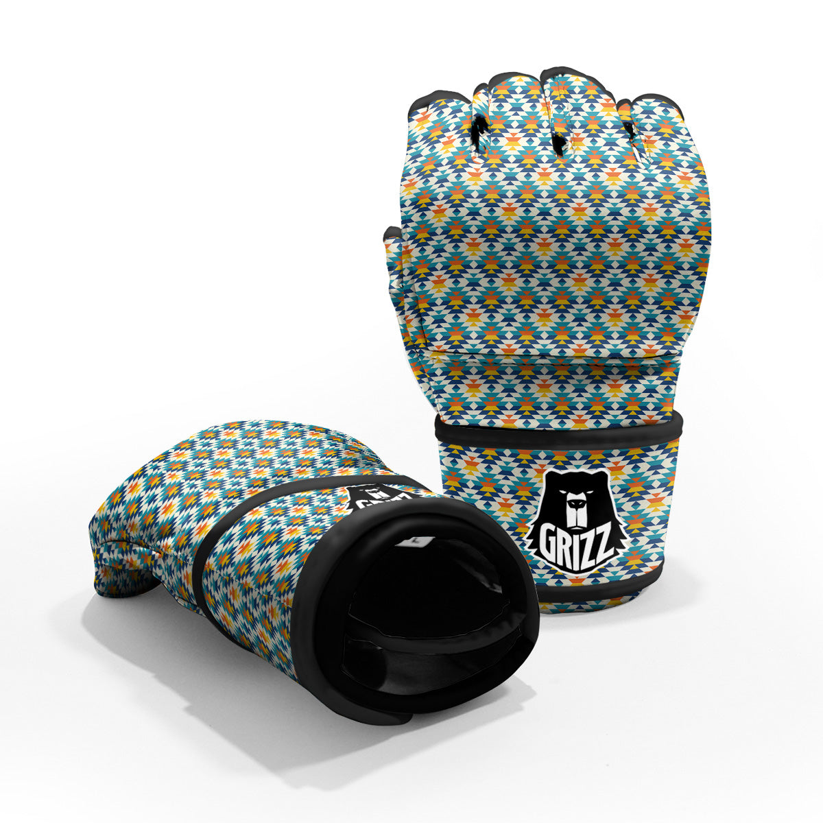 Southwestern Orange And Blue Print MMA Gloves-grizzshop