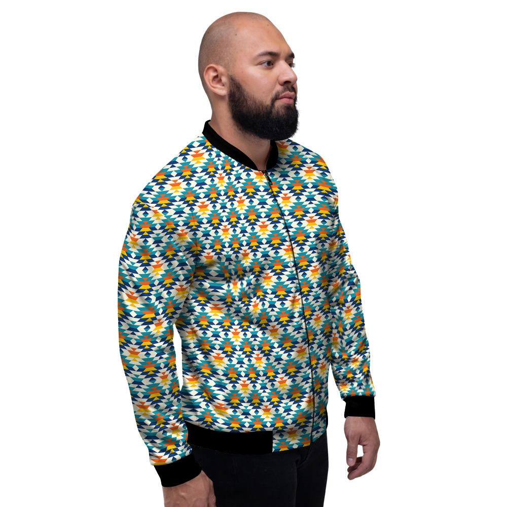 Southwestern Orange And Blue Print Men's Bomber Jacket-grizzshop