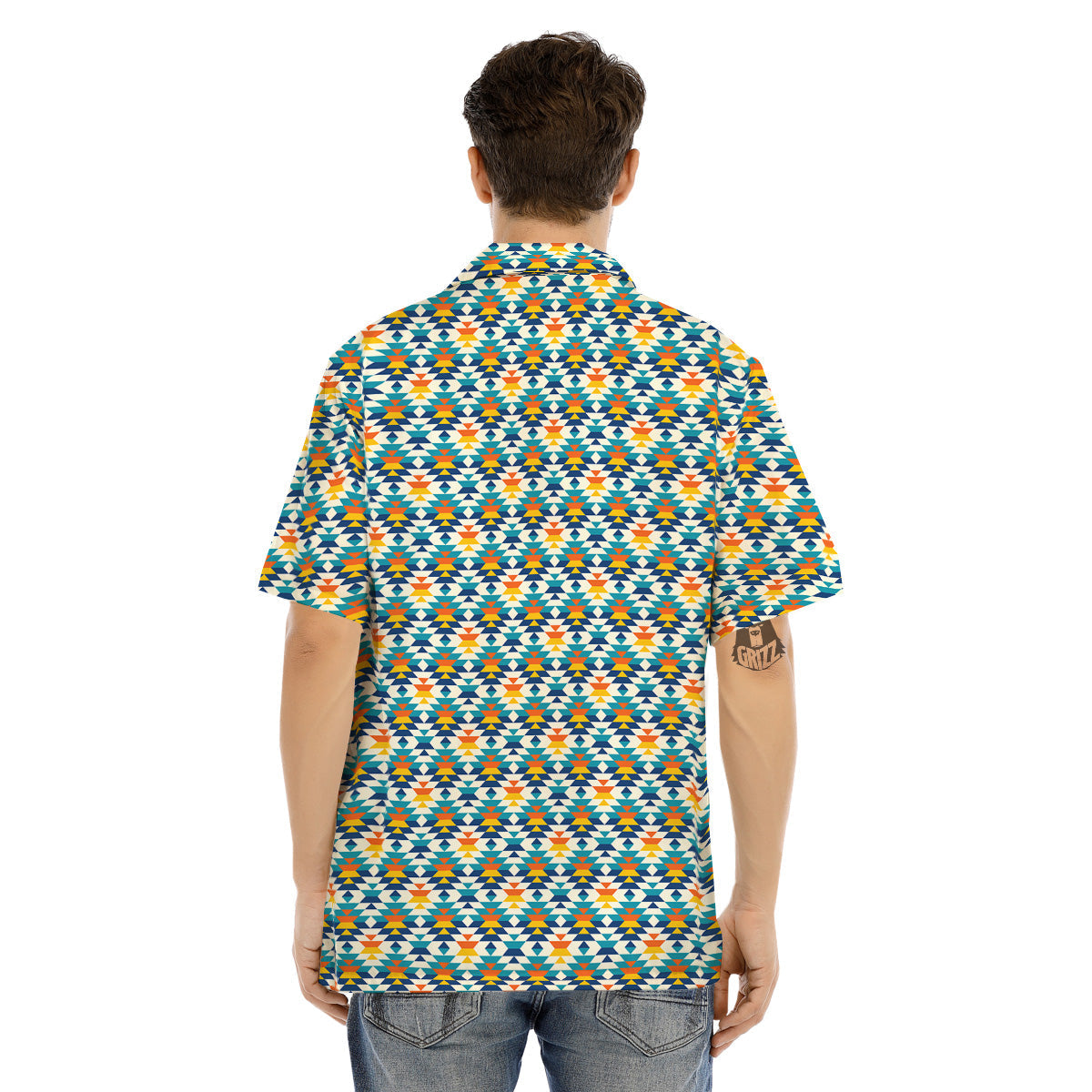 Southwestern Orange And Blue Print Men's Hawaiian Shirt-grizzshop