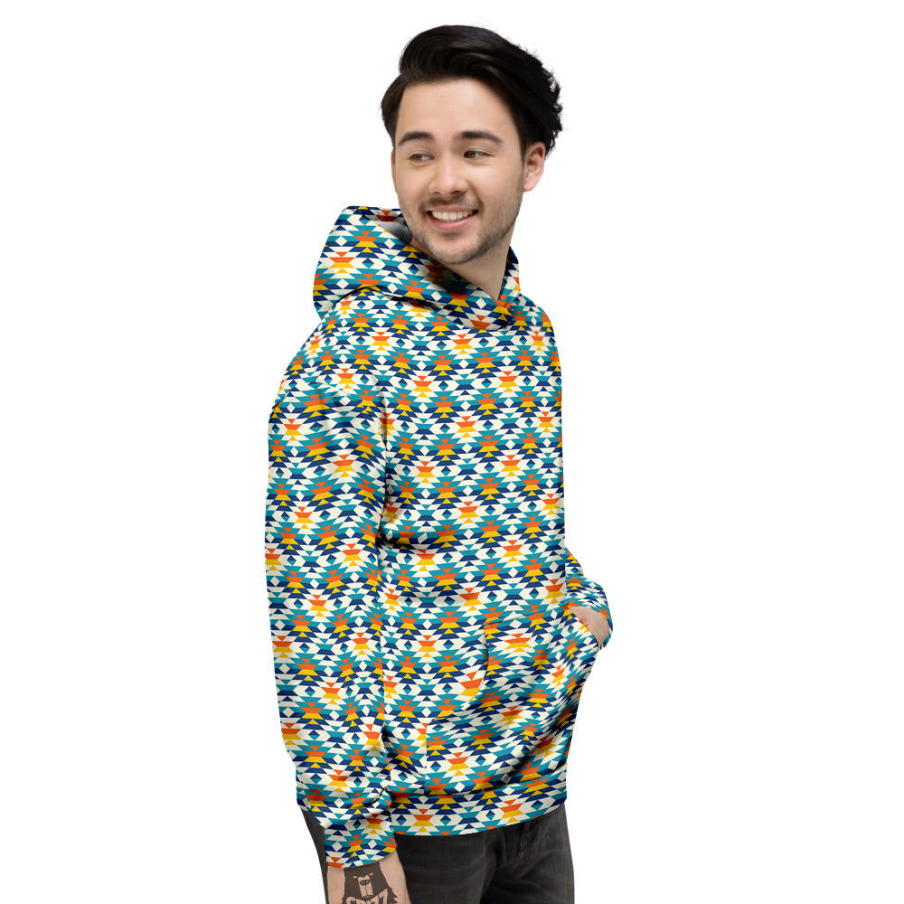 Southwestern Orange And Blue Print Men's Hoodie-grizzshop