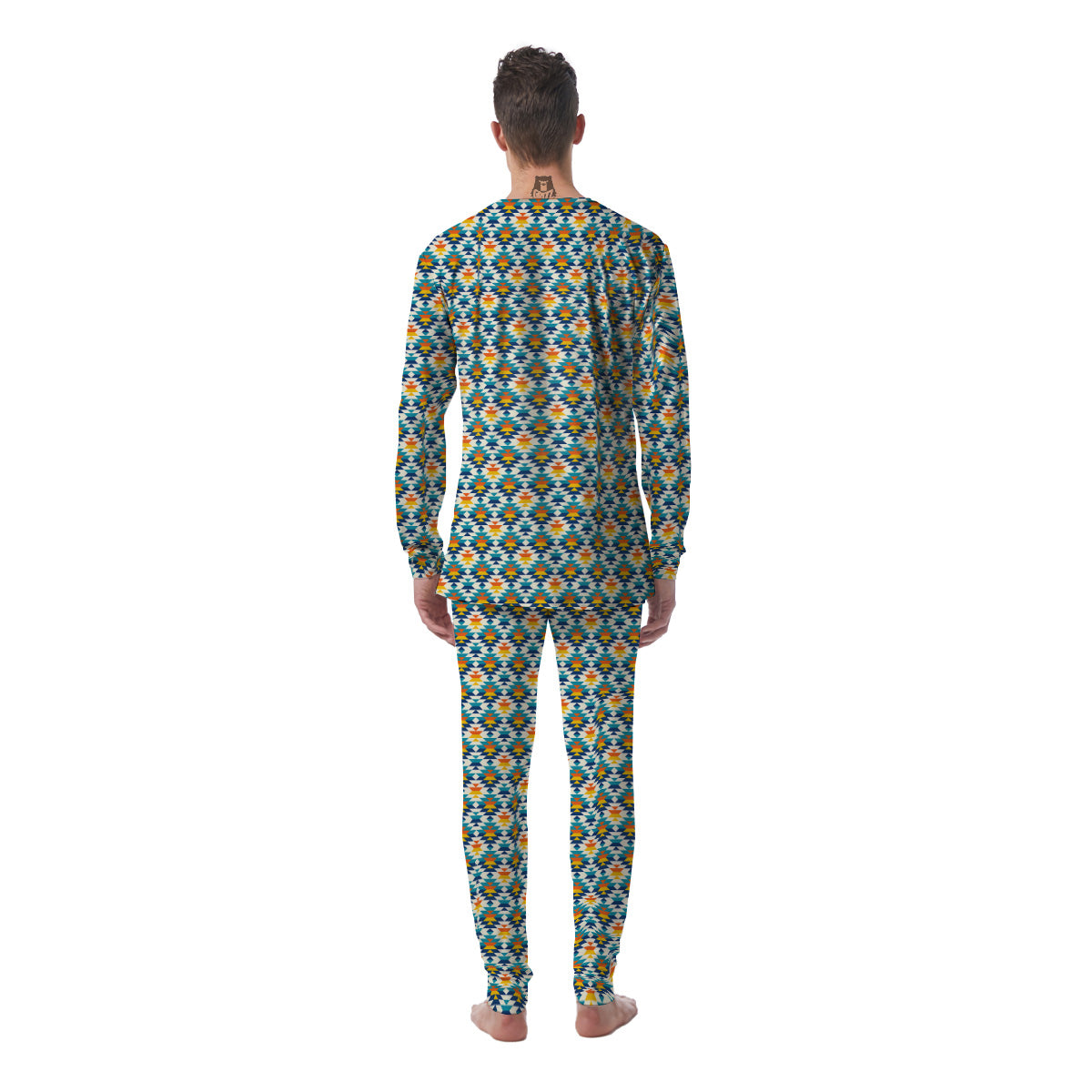 Southwestern Orange And Blue Print Men's Pajamas-grizzshop