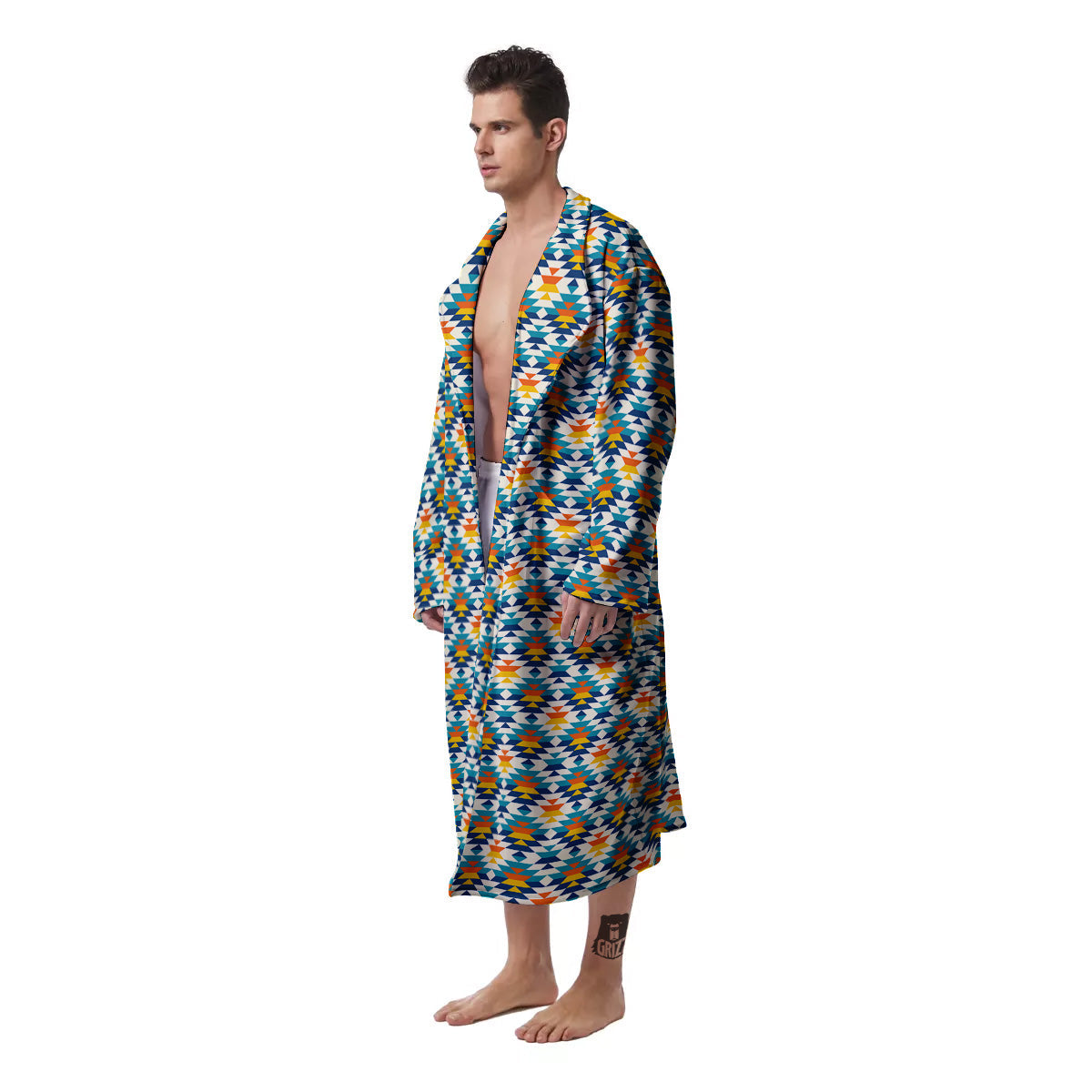 Southwestern Orange And Blue Print Men's Robe-grizzshop