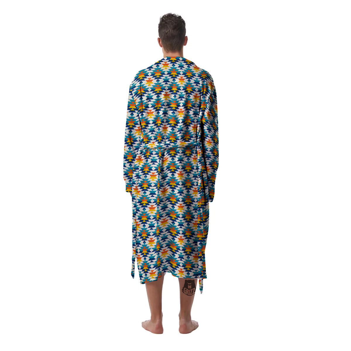 Southwestern Orange And Blue Print Men's Robe-grizzshop